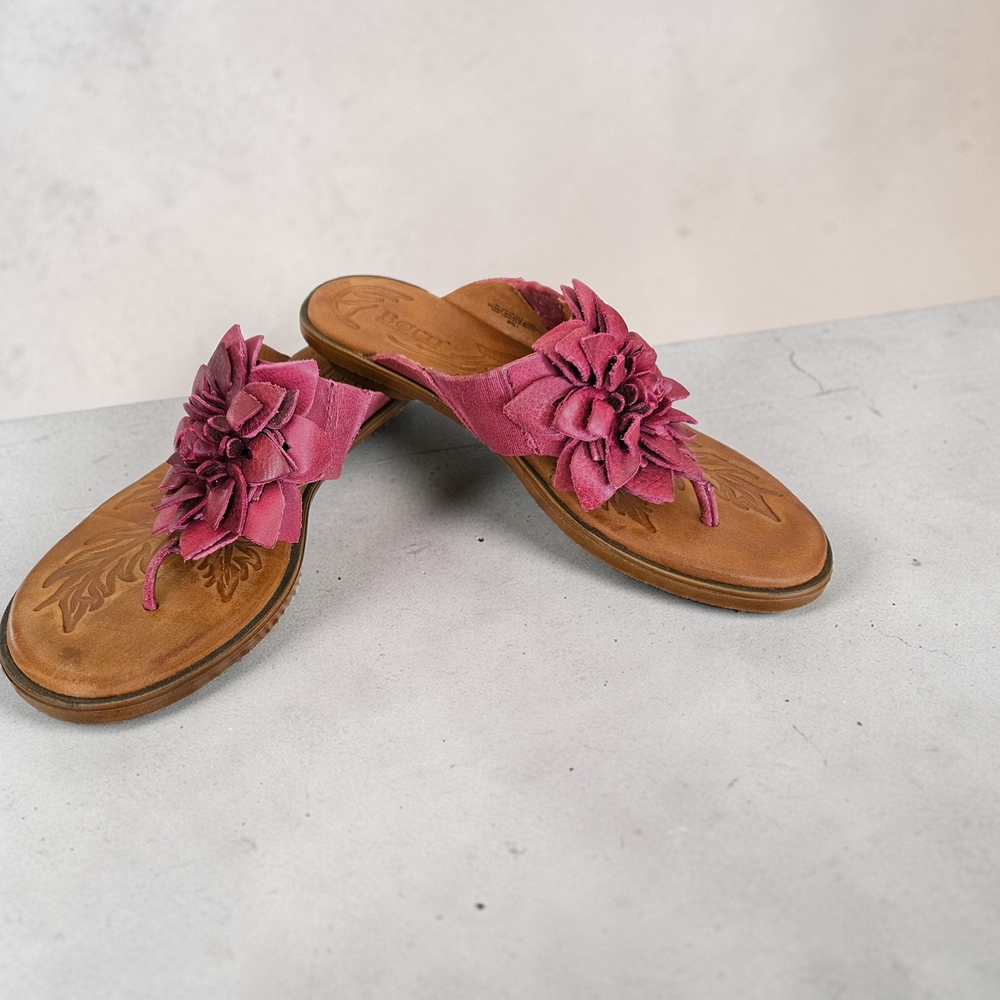 Born Pink Floral Suede Toe-Post Sandals